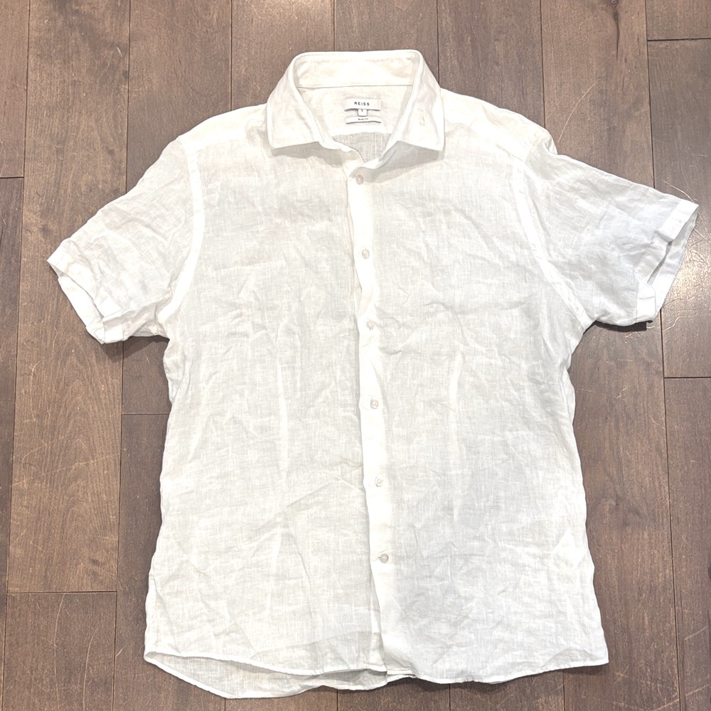 Reiss Men's Linen White Casual Button Down Shirt - Picture 2 of 4